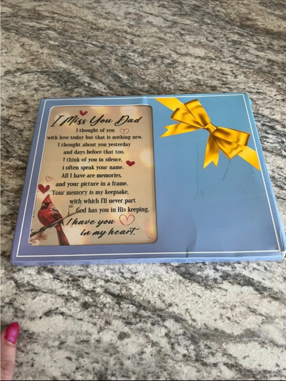 I Miss You Dad Memorial Photo Frame Quote and Cardinal NIB